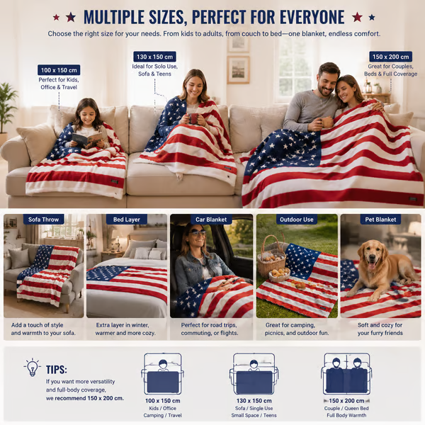 🔥LAST DAY 49% OFF - 🇺🇸❤️American Flag Flannel Blanket — Ultra-Soft Flannel | Non-Shedding | Suitable for All Seasons | Available in Three Sizes
