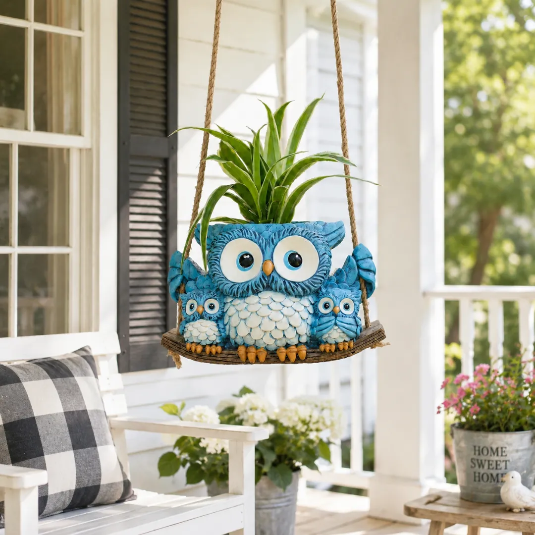Owl Family Hanging Planter
