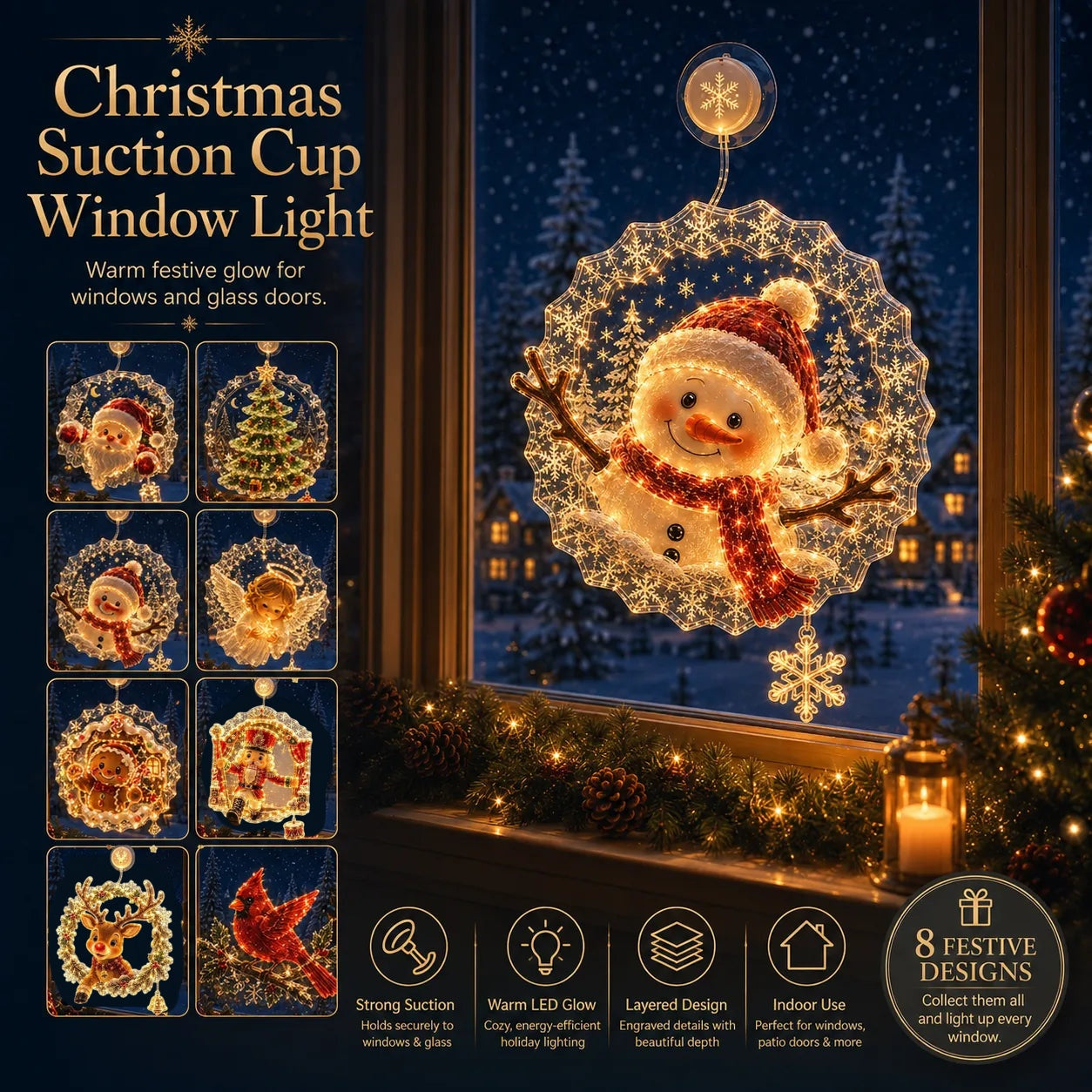 Eight festive Christmas window light designs