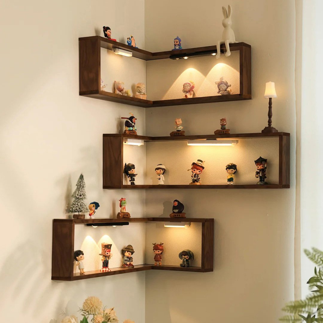  L-Shaped Corner Floating Wall Shelves with LED Lights