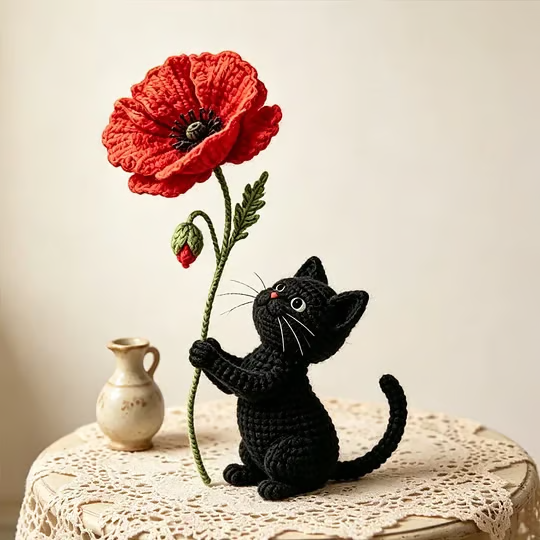 🔥LAST DAY 49% OFF - 🖤Unisex Memorial Day Poppy Cat Handcrafted Keepsake