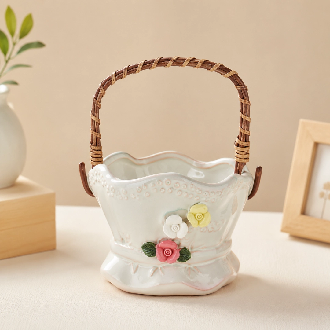 Ceramic Flower Basket Planter – Decorative Handcrafted Indoor & Outdoor Pots