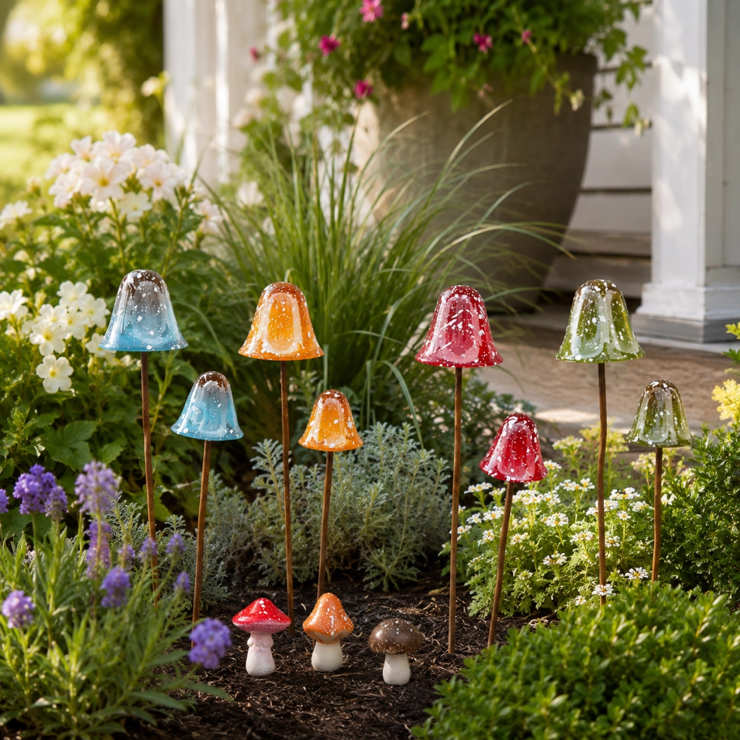 🍄Metal Mushroom Garden StakesMushroom--Whimsical Outdoor Fairy Garden Décor
