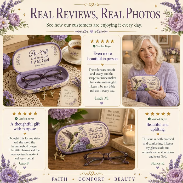 ✝️ Be Still Hummingbird Quilted Glasses Case 💜