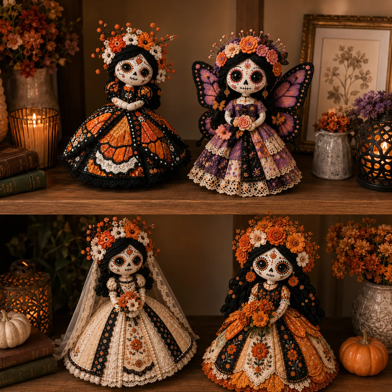 🔥LAST DAY 49% OFF - 🎃Day of the Dead Patchwork Doll DIY Sewing Kit - Handmade Fabric Doll Craft Kit with Floral Details