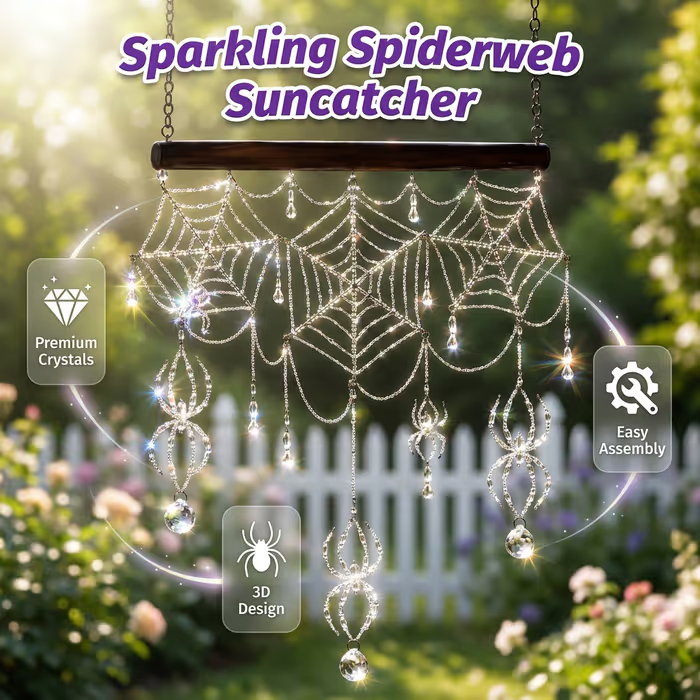 🕷️ Handmade 3D Crystal Spiderweb Suncatcher  Ready-to-Hang Window Decor