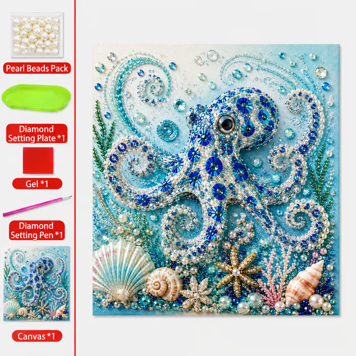🌊Ocean Theme Pearl Art DIY Kit | 3D Sparkling Coastal Wall Decor 🐚✨ - 🐙Octopus