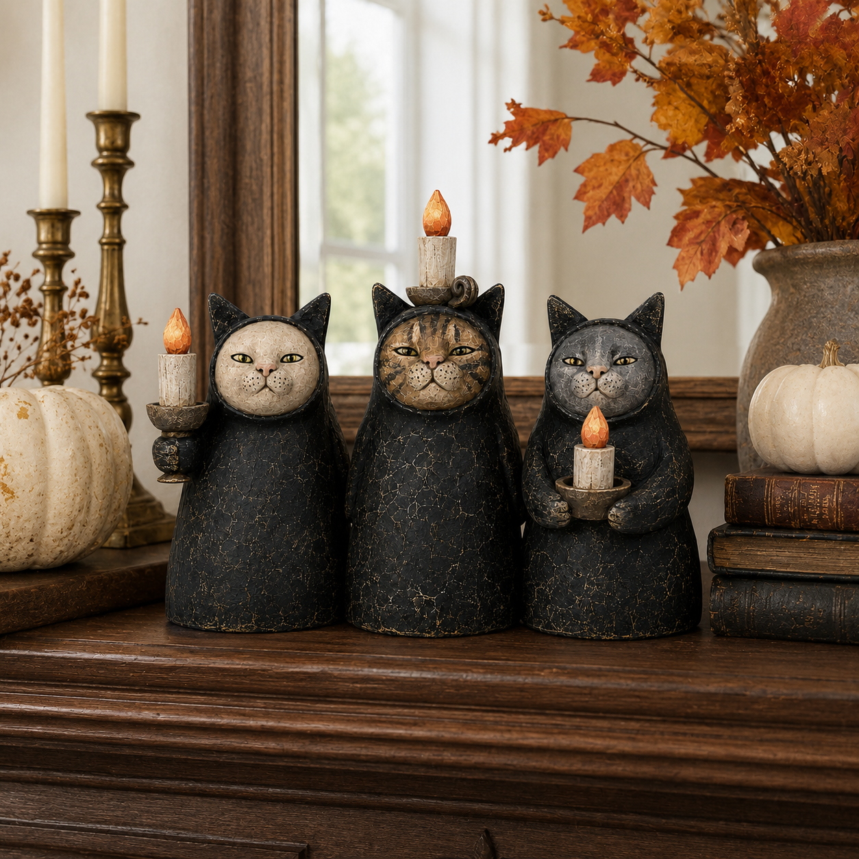 🐱3-Piece Mysterious Hooded Cat Candlelight Figurine