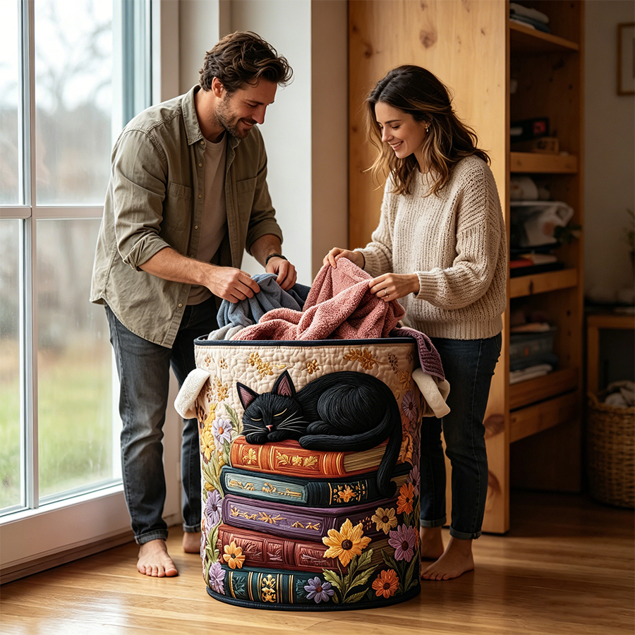 Sleeping Books Quilted Laundry Basket