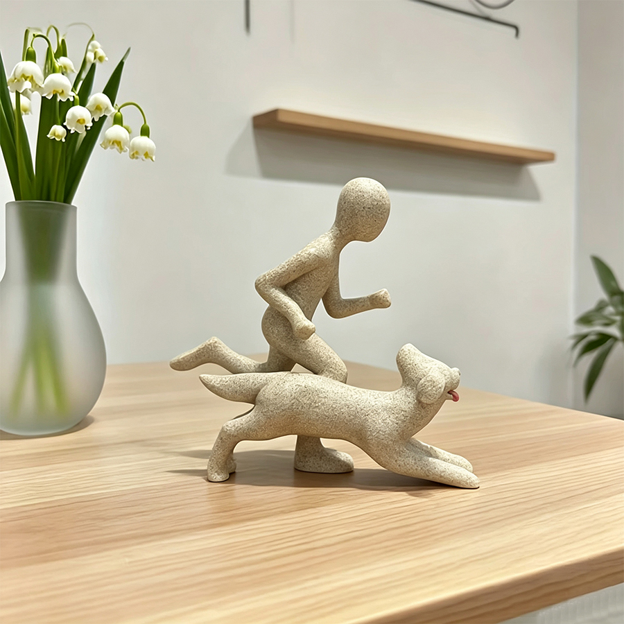 Handmade Abstract Person and Dog Figurine 🐕❤️ Keepsake Celebrating Pet Bond - Style A