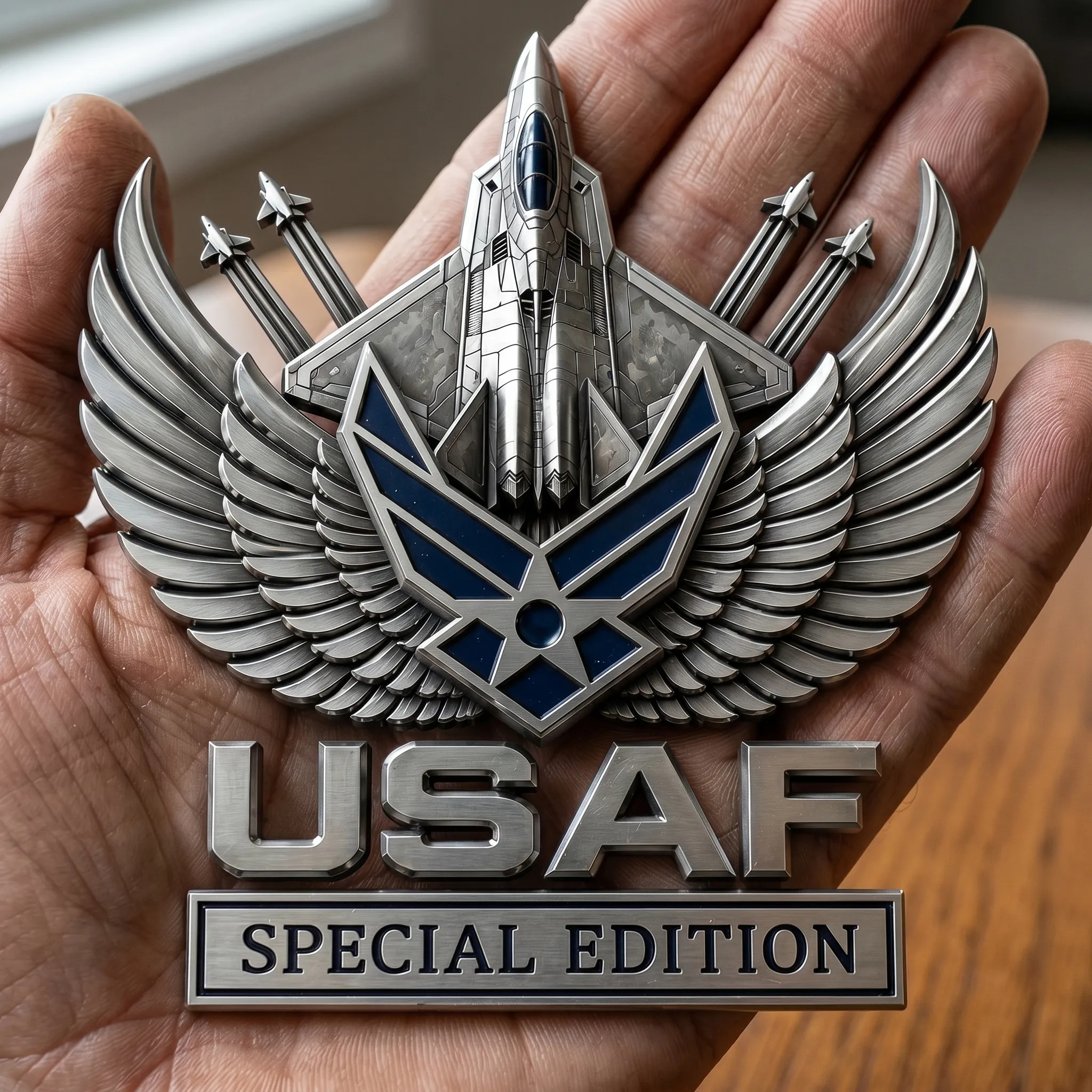 🏆LIMITED EDITION✨U.S. Army, Navy & Marine Corps Special Edition Eagle Chrome Metal Badge