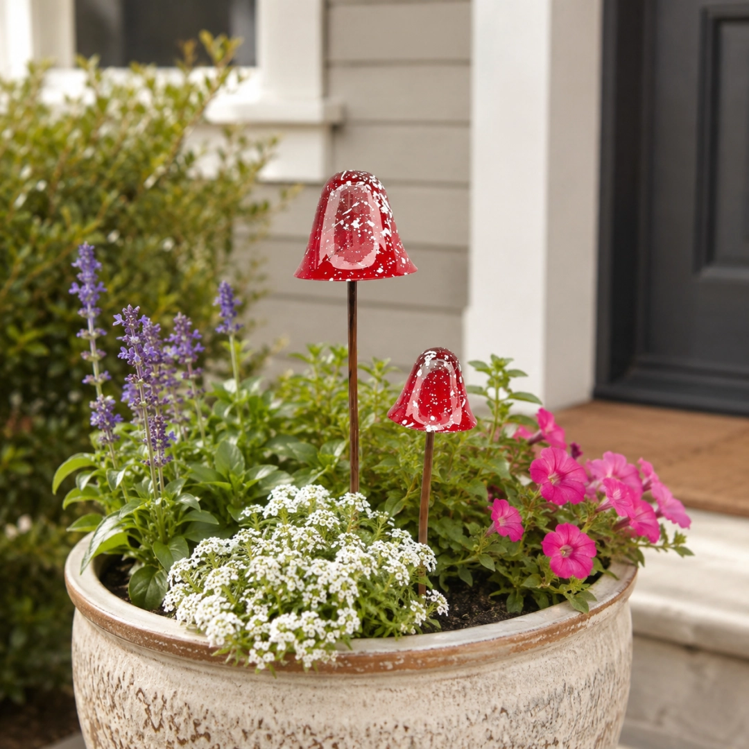 🍄Metal Mushroom Garden StakesMushroom--Whimsical Outdoor Fairy Garden Décor