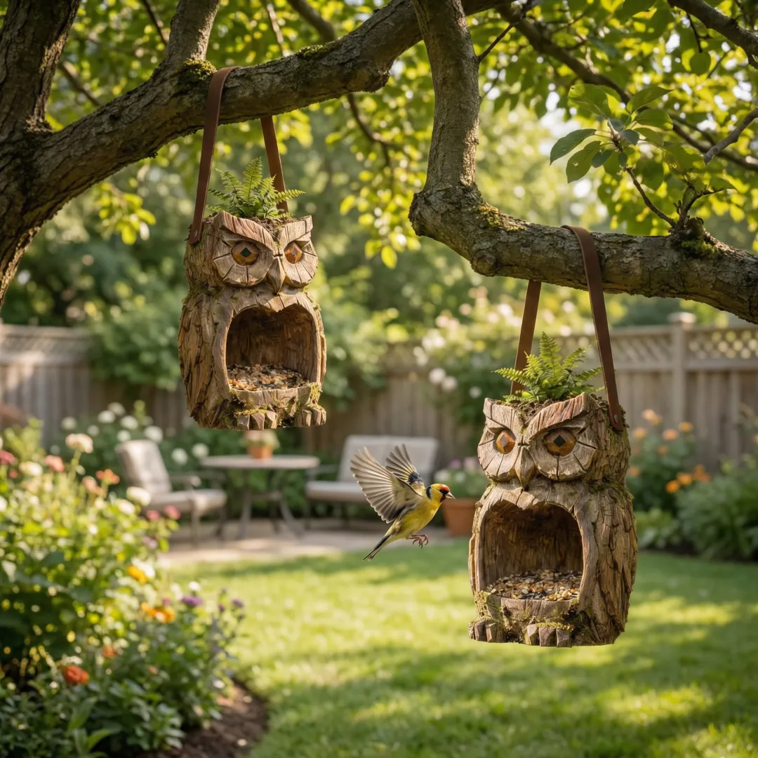 Woodland Owl Hanging Bird Feeder