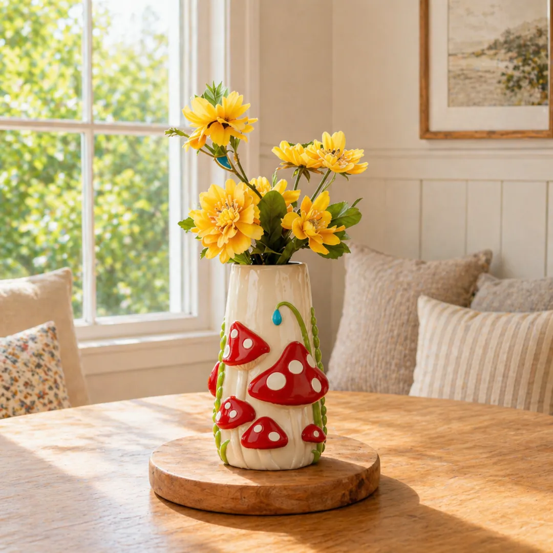 Mushroom Meadow Hand-Painted Vase Collection