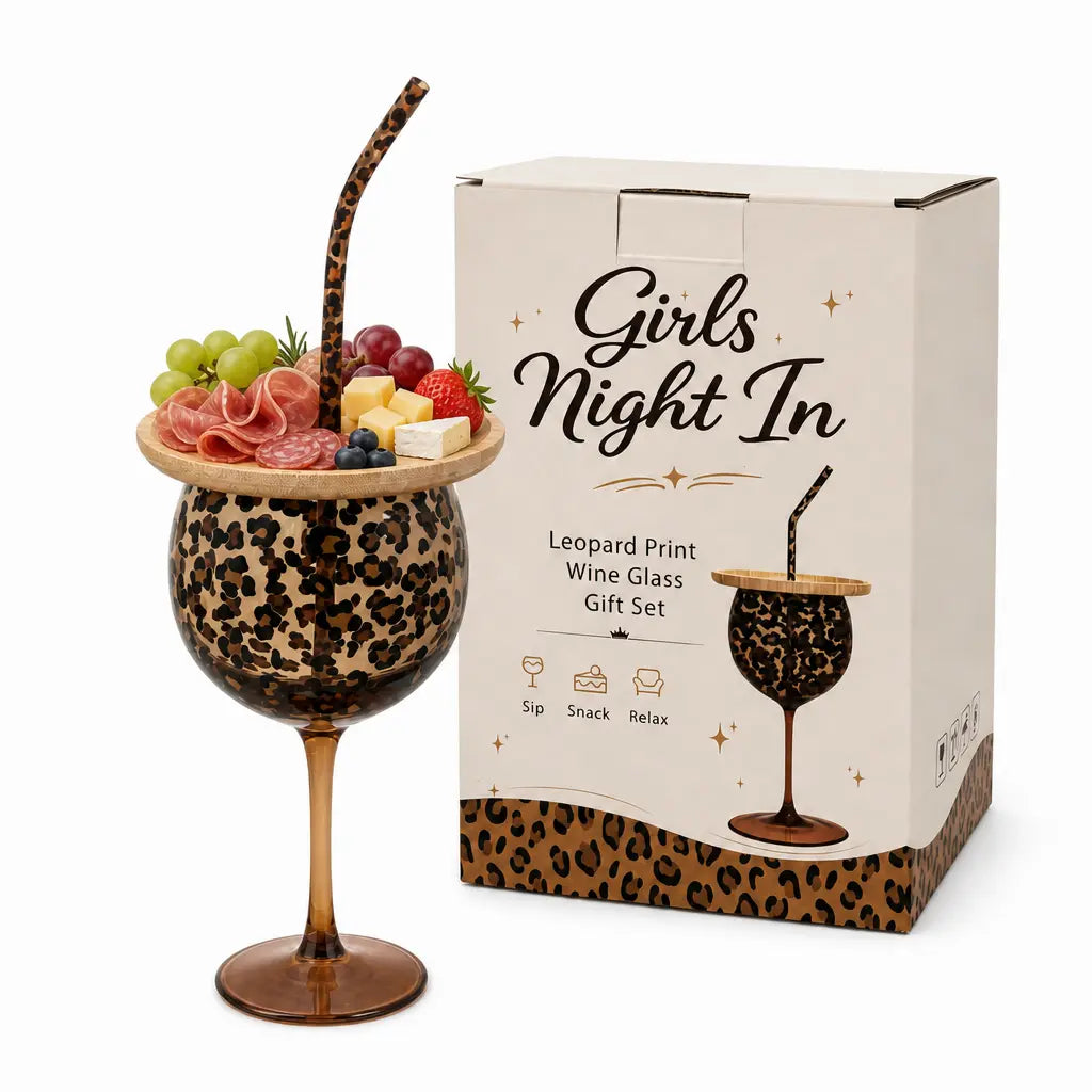Leopard print wine glass gift set packaging