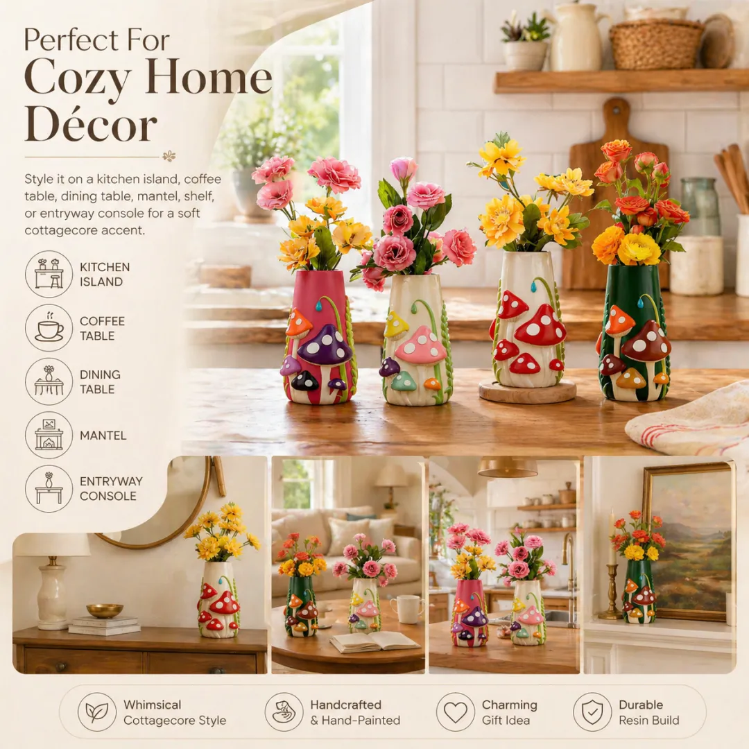 Mushroom Meadow Hand-Painted Vase Collection