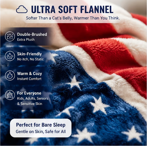 🔥LAST DAY 49% OFF - 🇺🇸❤️American Flag Flannel Blanket — Ultra-Soft Flannel | Non-Shedding | Suitable for All Seasons | Available in Three Sizes