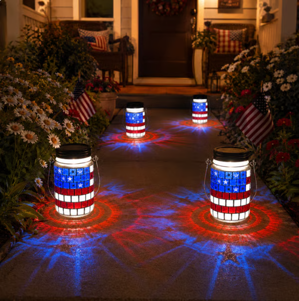4th of July Solar Patriotic Mason Jar Lantern
