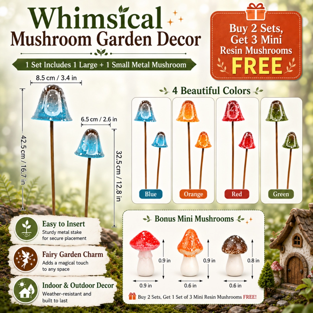 🍄Metal Mushroom Garden StakesMushroom--Whimsical Outdoor Fairy Garden Décor