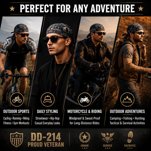 Veteran DD-214 Camouflage Print Cycling Pirate Hat / Biker Headwrap (Adjustable tie-back fit)