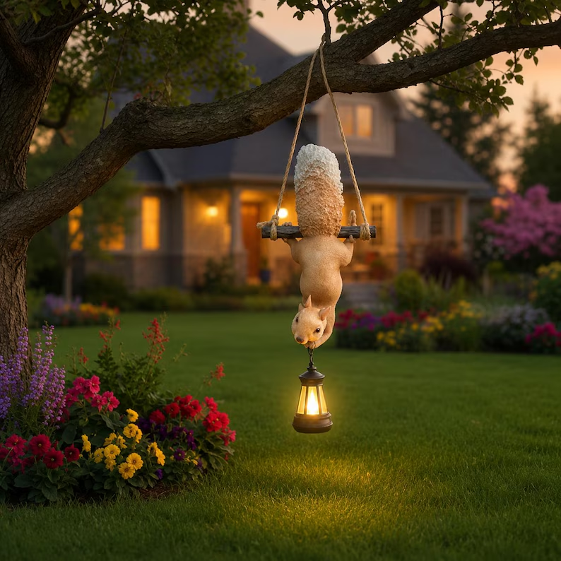 Solar Garden Squirrel Statue Decor