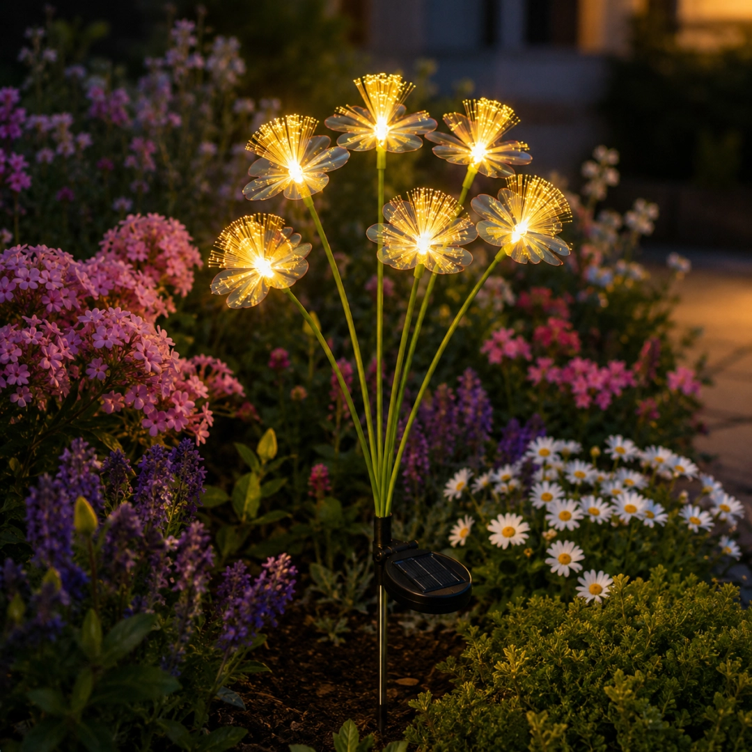 Solar Flower Garden Stake Light, 6-Flower Bouquet