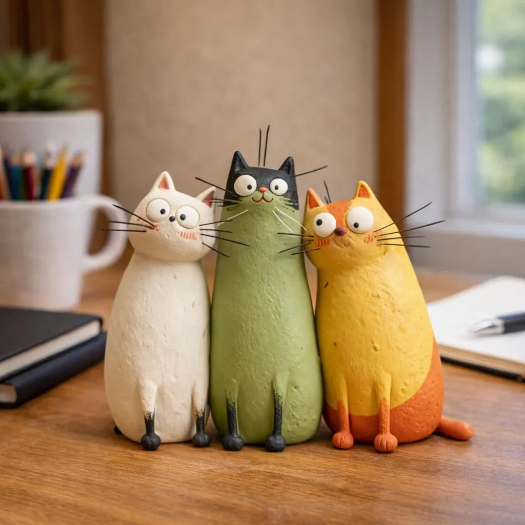 Handmade Cat Clay Sculpture
