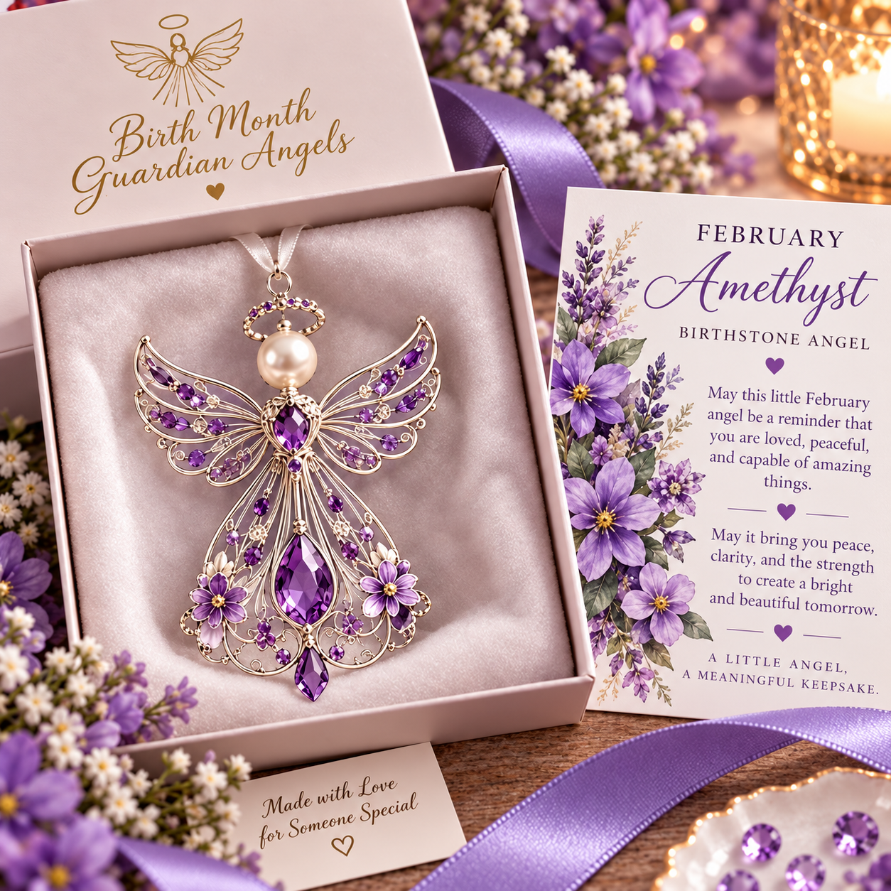 February Amethyst Birth Month Guardian Angel