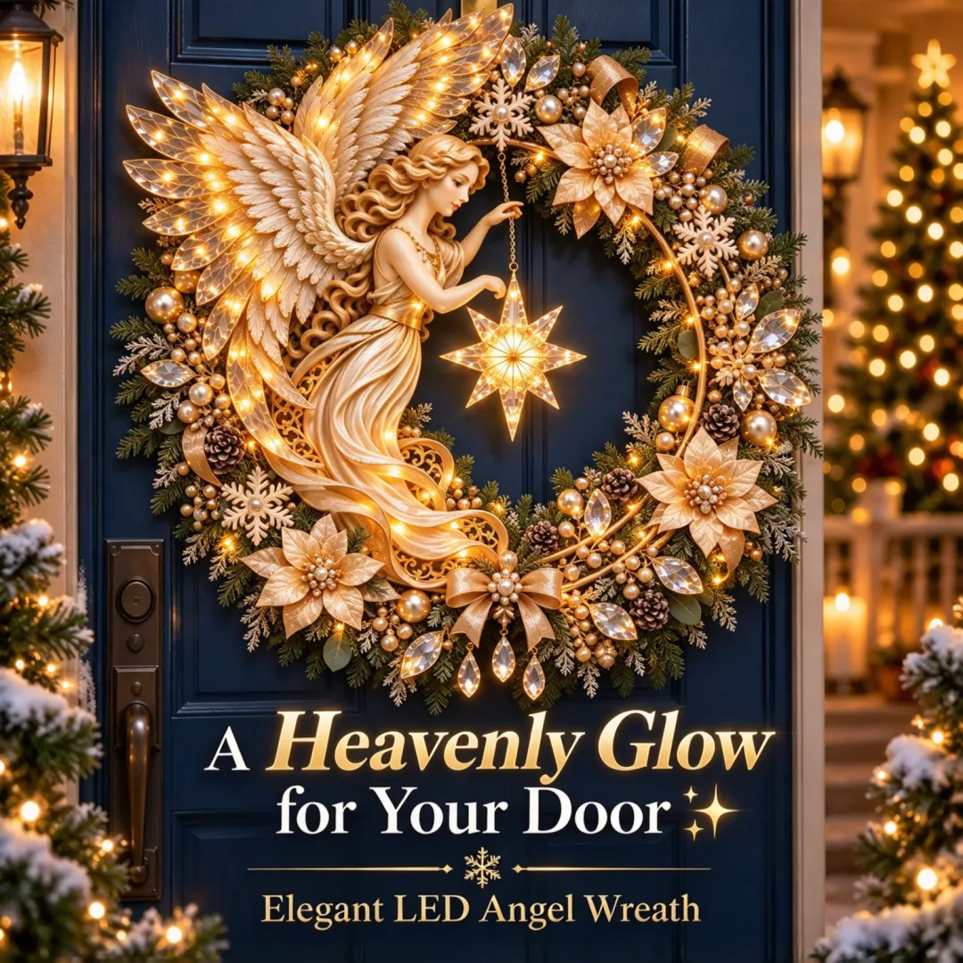  ✨ Heavenly Angel Christmas Wreath – Lighted Holiday Door Decor 