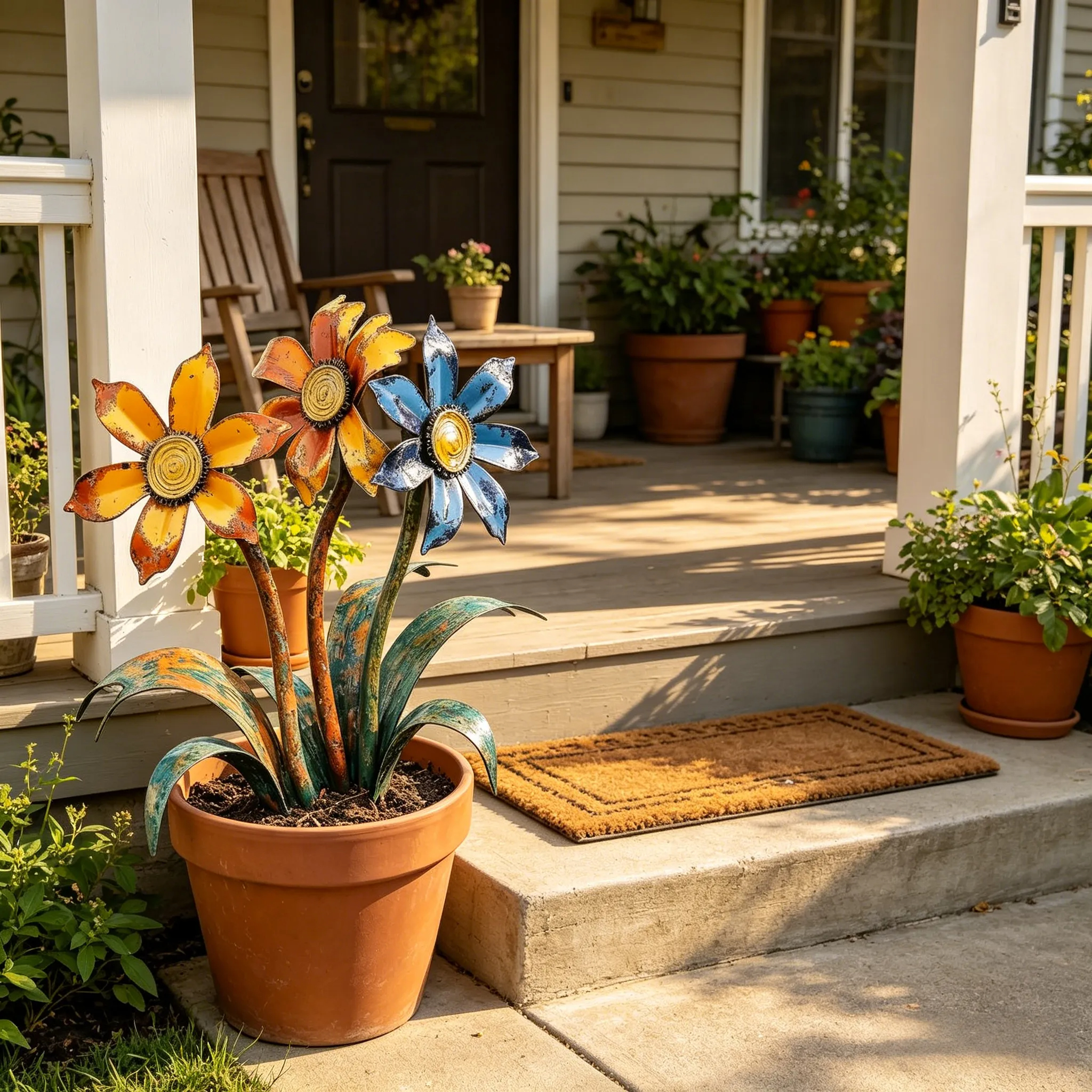 Handcrafted Rustic Metal Flower Garden Stakes