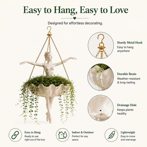 💃 Ballet Dancer Hanging Planter– 🌿Elegant Garden Decor for Porch & Patio