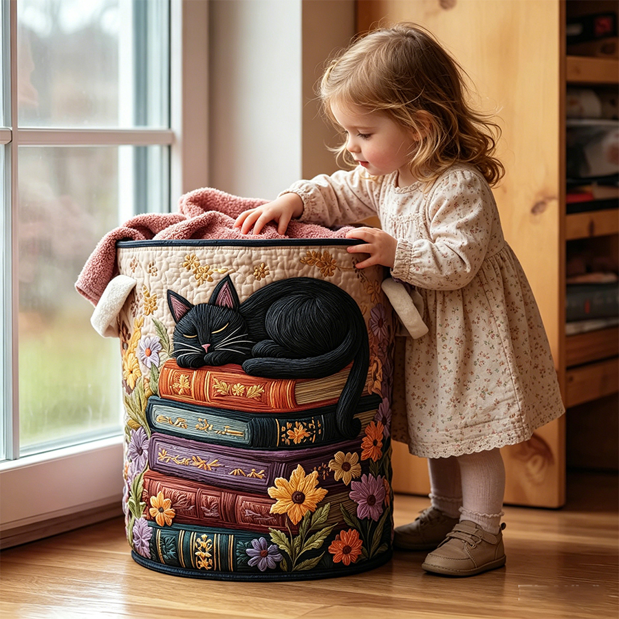 Sleeping Books Quilted Laundry Basket