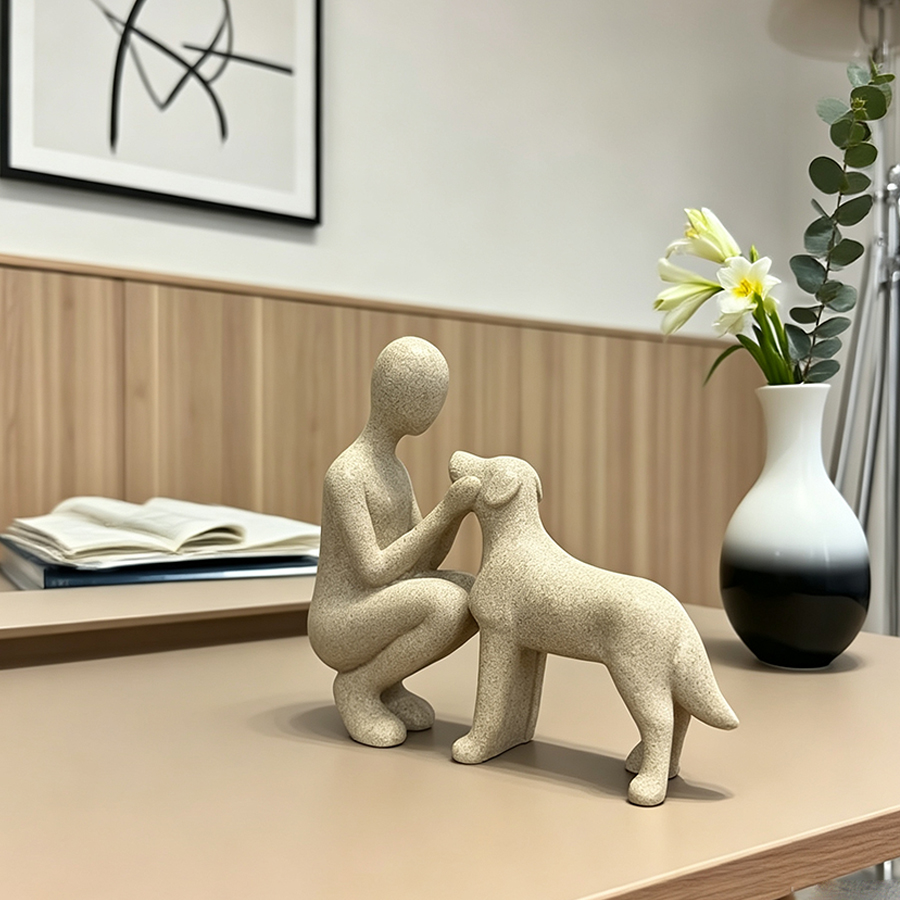 Handmade Abstract Person and Dog Figurine 🐕❤️ Keepsake Celebrating Pet Bond - Style A