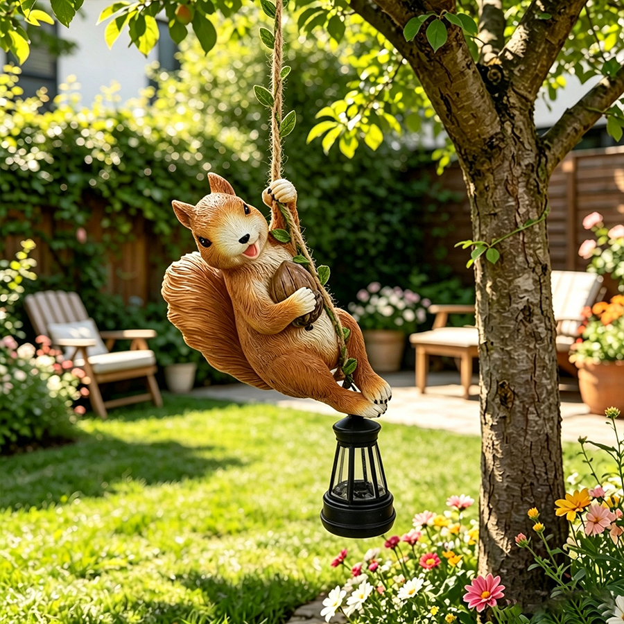 Solar Garden Squirrel Statue Decor