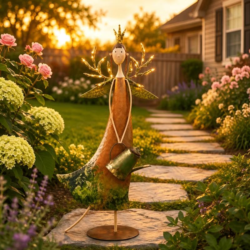 🧚‍♀️Vintage LED Garden Angel Statue 🍃 Rustic Metal Yard Decor
