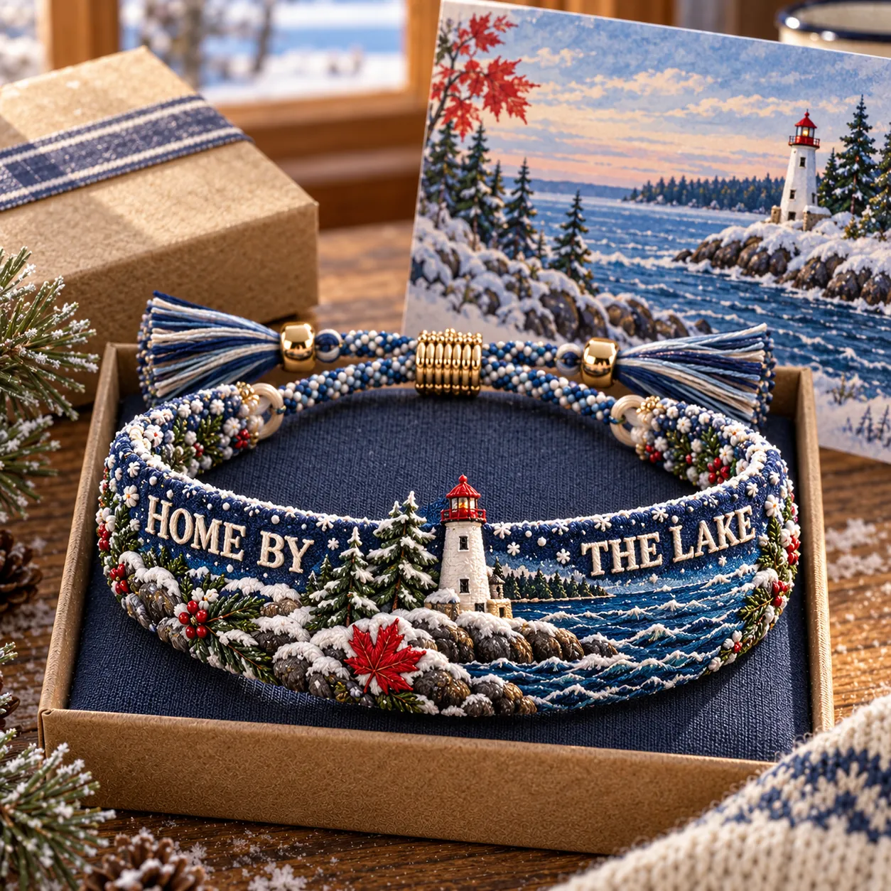 🌊 Lake Ontario Forever Embroidered Bracelet |Meaningful Message & Gift-Ready Keepsake Box 🍁