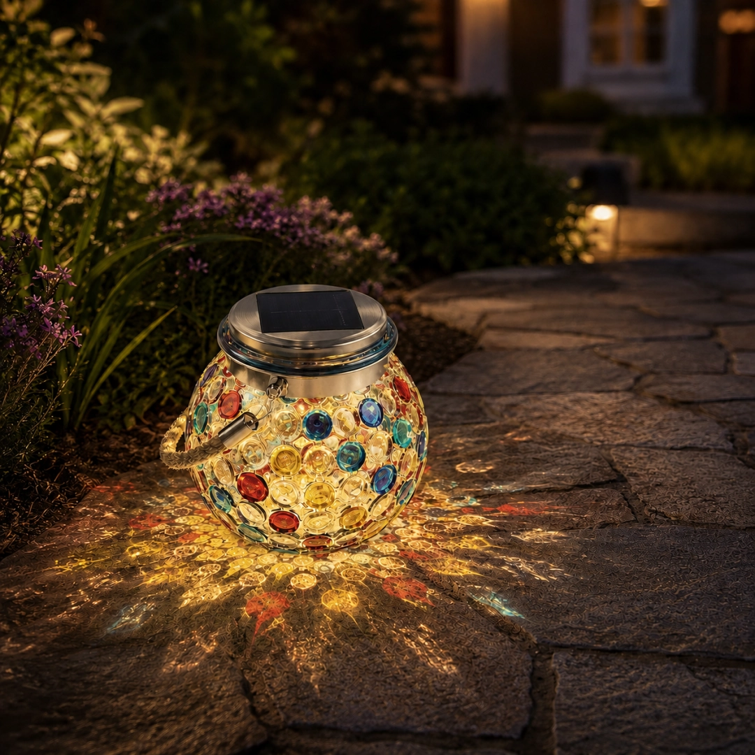 1pcs/Solar Mosaic Glass Lantern, Colorful Hanging Outdoor Garden Light