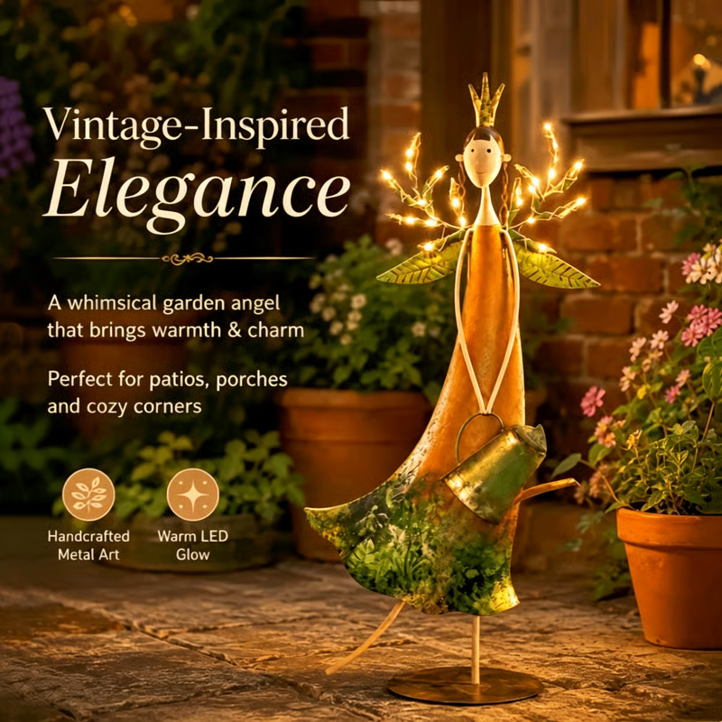 🧚‍♀️Vintage LED Garden Angel Statue 🍃 Rustic Metal Yard Decor