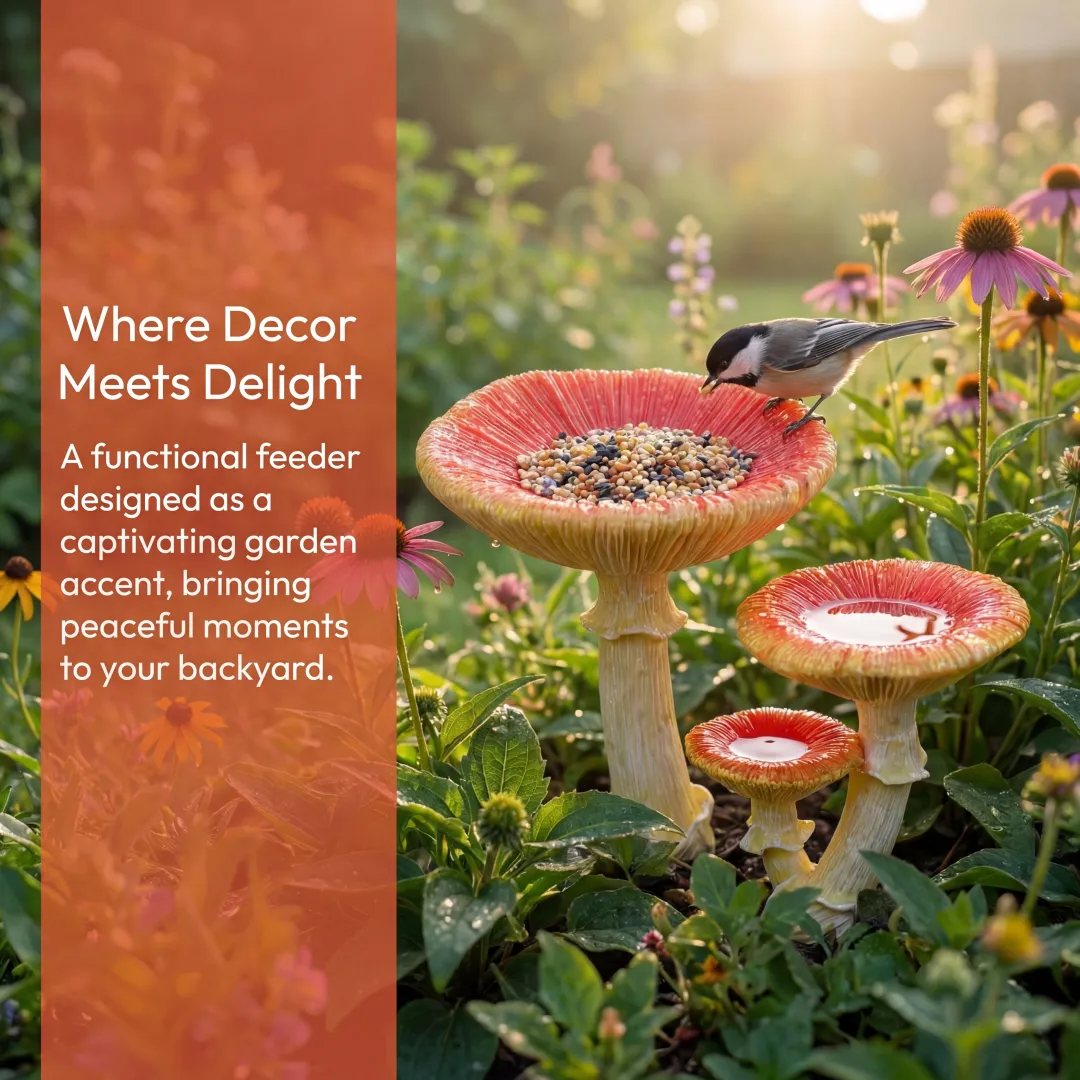 Whimsical Mushroom Bird Feeder for Garden Décor