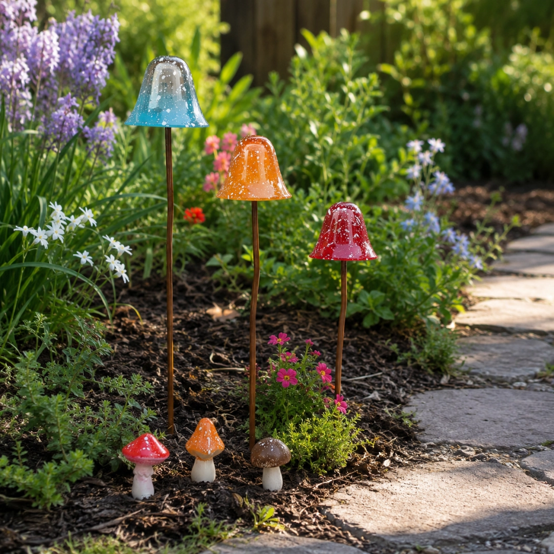 🍄Metal Mushroom Garden StakesMushroom--Whimsical Outdoor Fairy Garden Décor