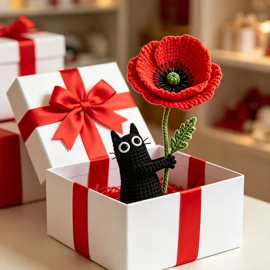 🔥LAST DAY 49% OFF - 🖤Unisex Memorial Day Poppy Cat Handcrafted Keepsake