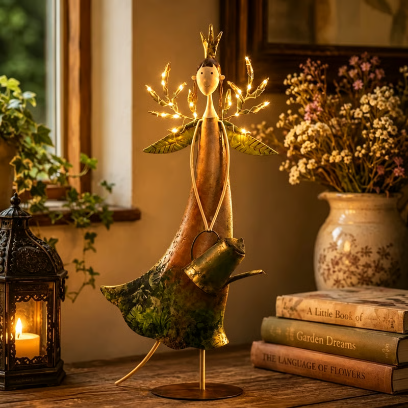 🧚‍♀️Vintage LED Garden Angel Statue 🍃 Rustic Metal Yard Decor