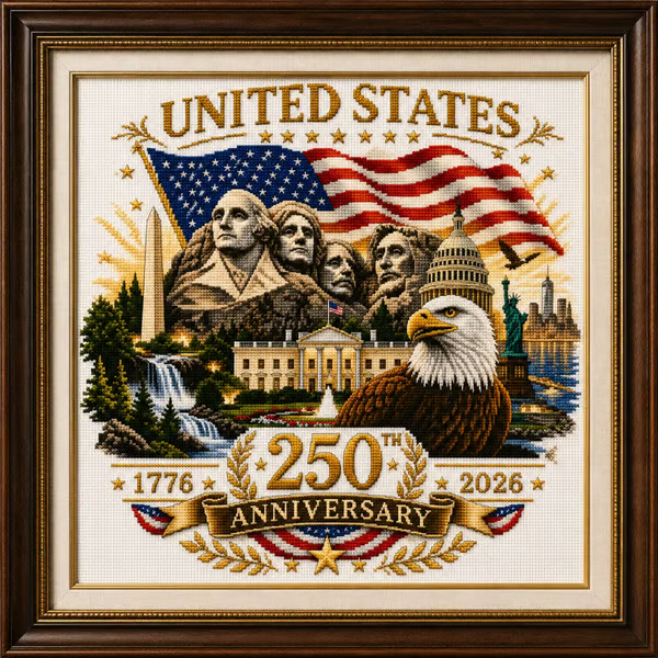 United States 250th Anniversary Cross Stitch Kit – Patriotic Americana Embroidery Art (1776–2026 Edition）