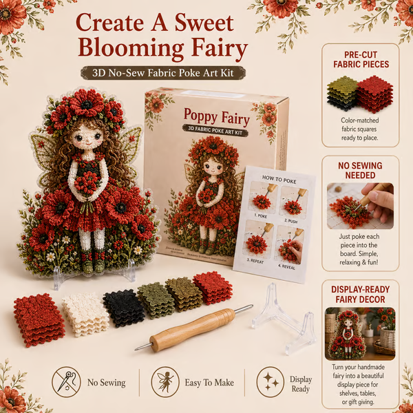 🔥 LAST DAY 49% OFF – 🌸🧚‍♀️ Flower Fairy 3D Fabric Poke Art Kit | No-Sew Fluffy Fabric Craft with Raised Floral Texture & Display-Ready Fairy Decor ✨