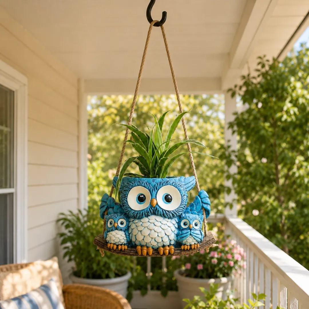 Owl Family Hanging Planter