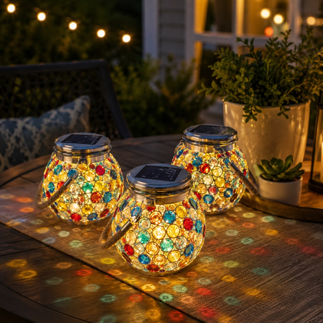 1pcs/Solar Mosaic Glass Lantern, Colorful Hanging Outdoor Garden Light