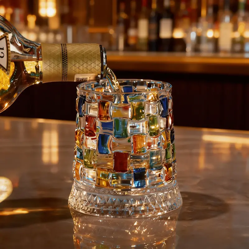 Hand-Painted Embossed Rotating Whiskey Glass – Minimal Luxury Crystal Tumbler with Smooth Spin Design