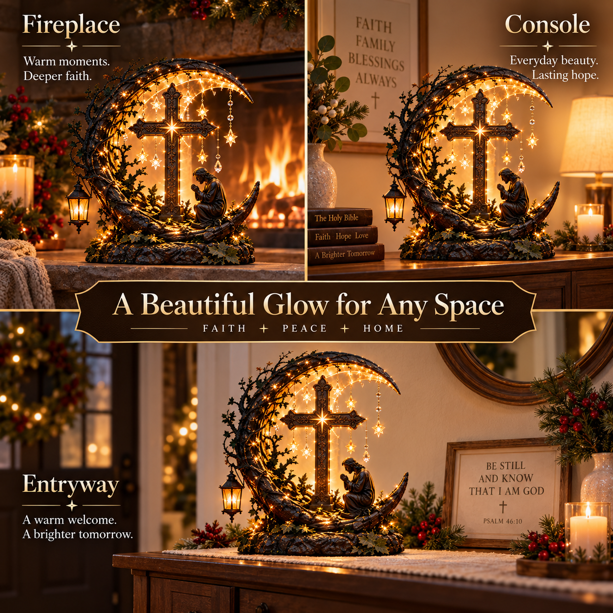 Illuminated Cross Prayer Tabletop Decor