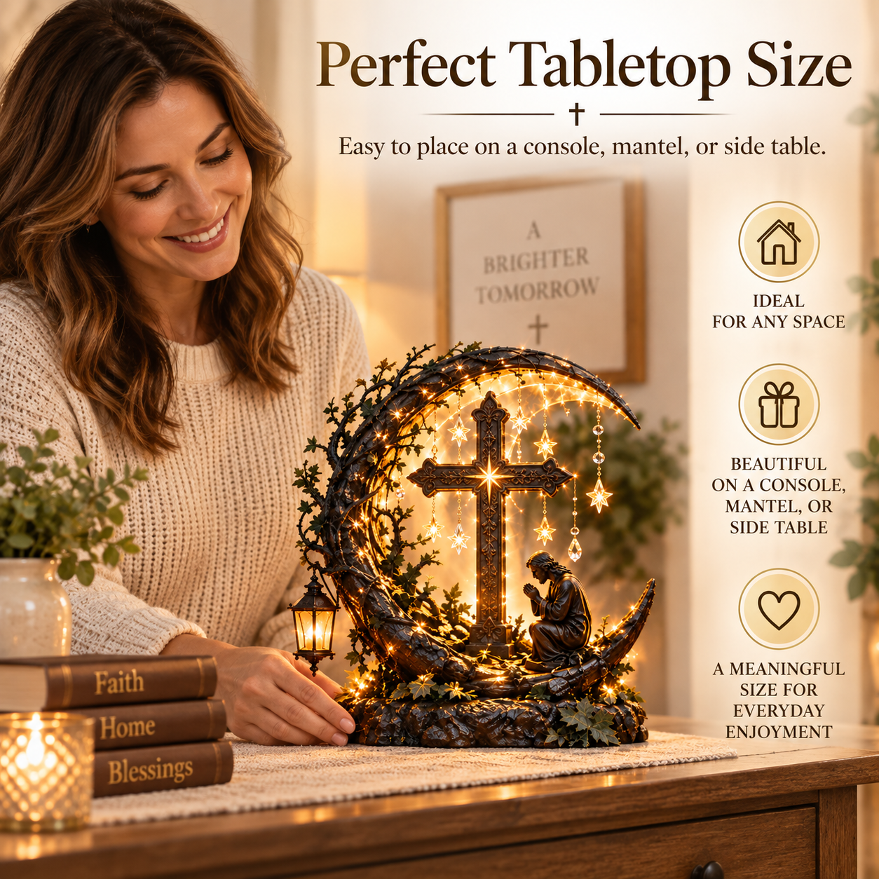 Illuminated Cross Prayer Tabletop Decor