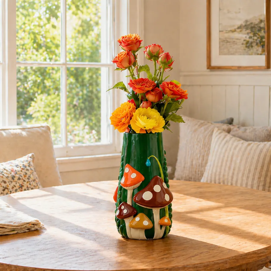 Mushroom Meadow Hand-Painted Vase Collection